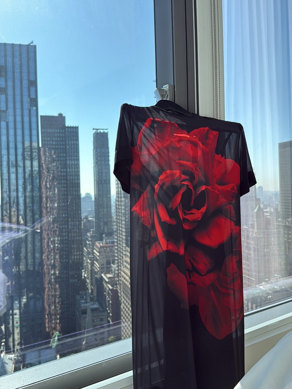 Alexander McQueen Black Sheer Dress with Large Red Rose Graphic